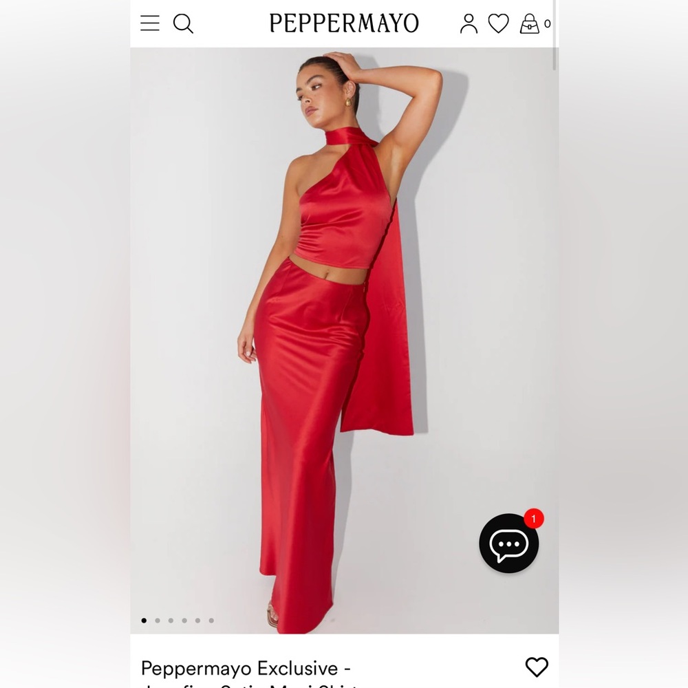 Peppermayo Josefina red maxi skirt & top satin set - worn once size 2